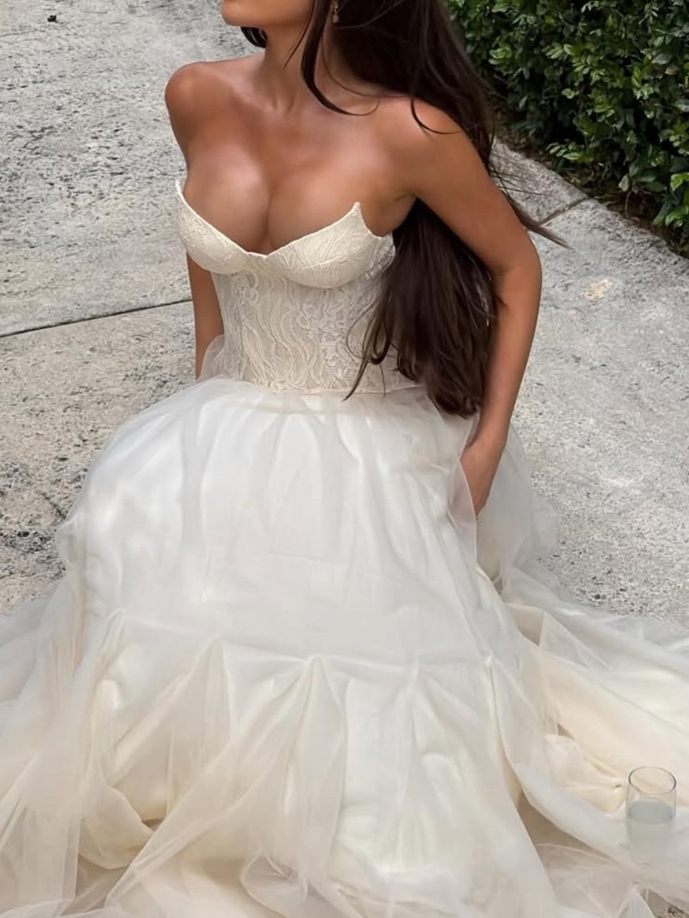 NWT Innovare Beppe Lace Corset Tulle Dress In Cream Strapless Gown Sz Small S * - Picture 3 of 8